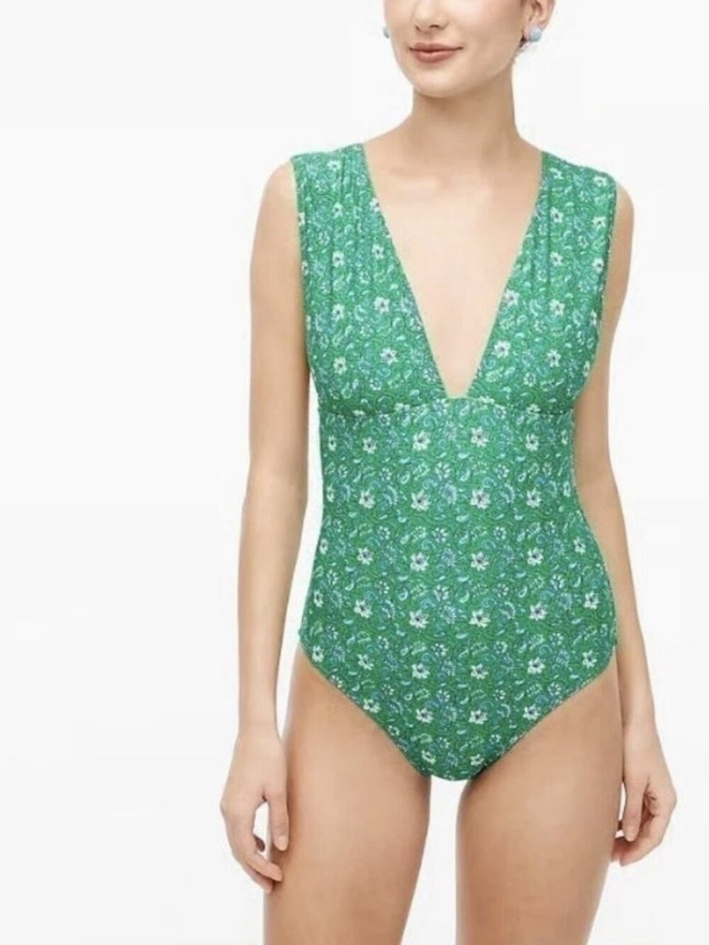 NWT J Crew Women’s One Piece Floral Paisley Print Green Swimsuit Sz Large